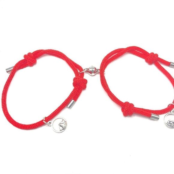 Red Couple Magnetic Charm Pendants Braided Rope Bracelet - Picture 2 of 4